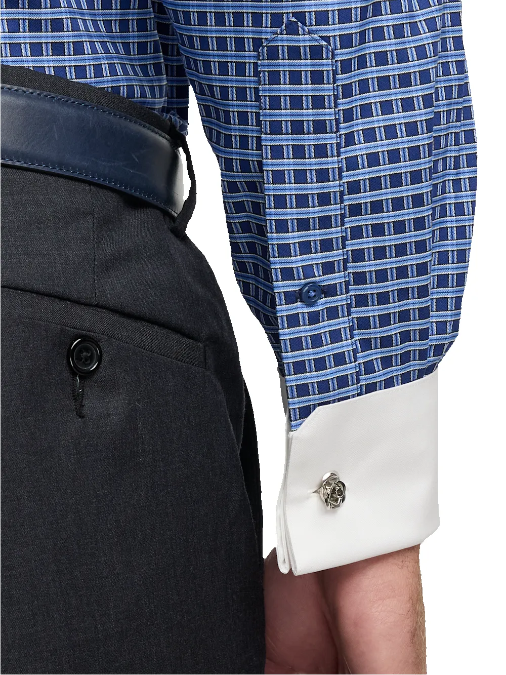 Comfort Stretch Non-Iron Check Dress Shirt - Navy sold by Paul Fredrick product image thumbnail 4