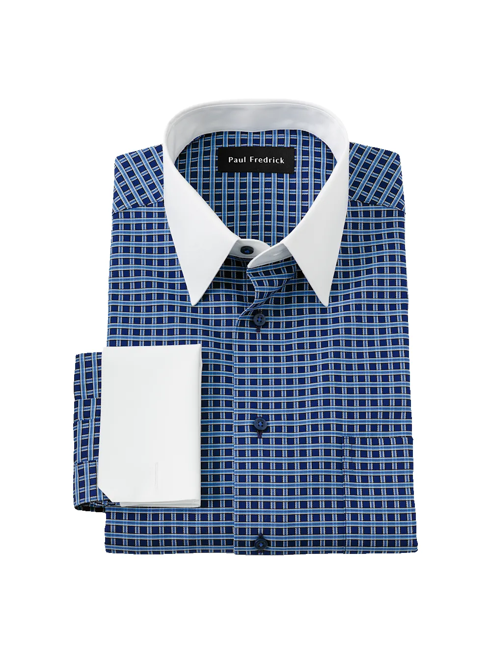 Comfort Stretch Non-Iron Check Dress Shirt - Navy sold by Paul Fredrick