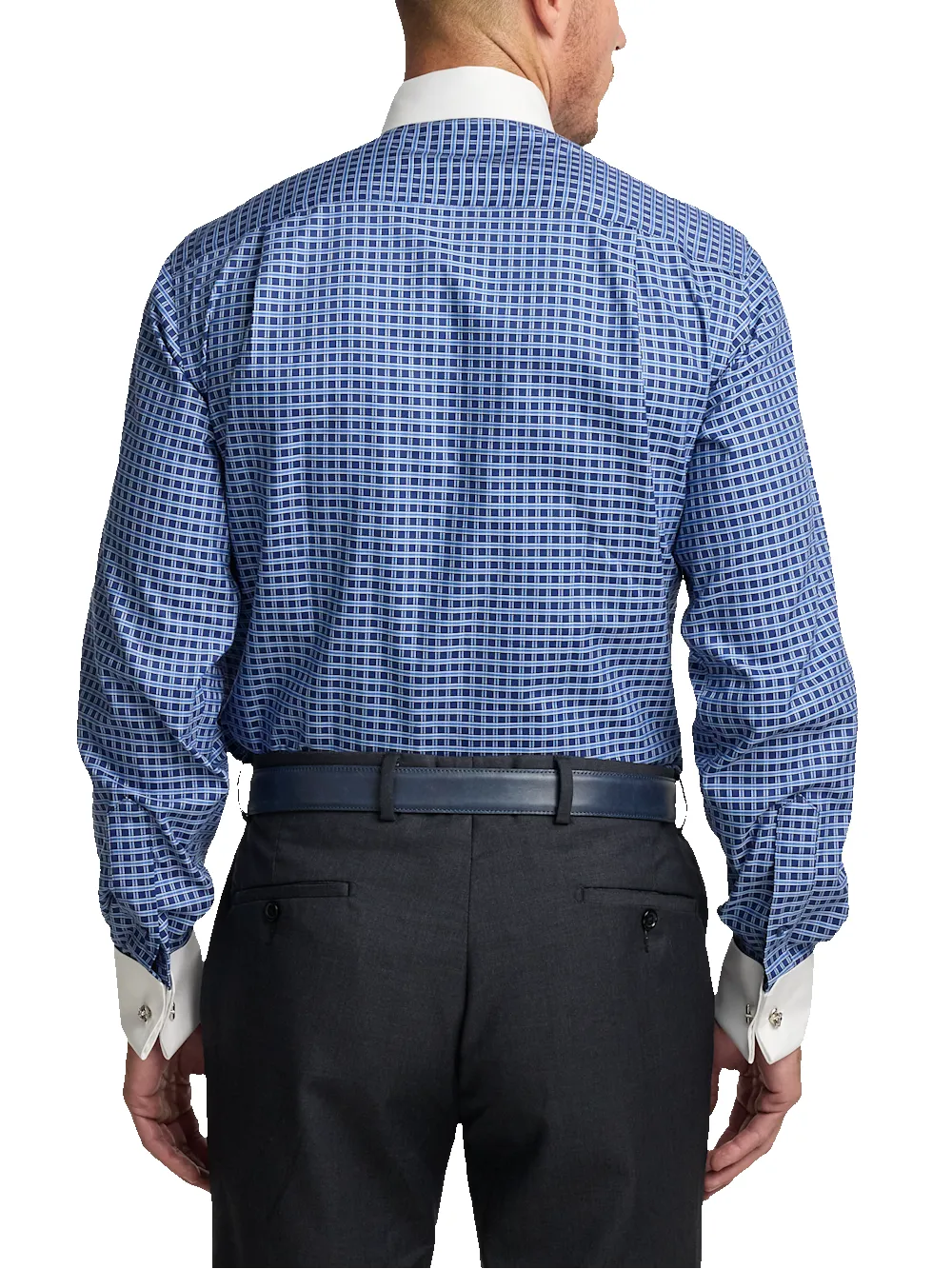 Comfort Stretch Non-Iron Check Dress Shirt - Navy sold by Paul Fredrick product image thumbnail 5