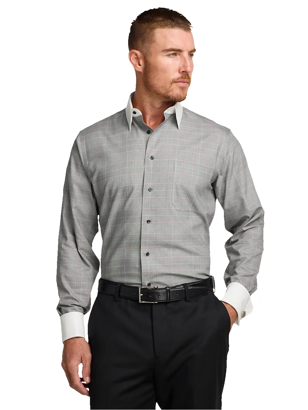 Comfort Stretch Non-Iron Plaid Dress Shirt - Black sold by Paul Fredrick product image thumbnail 2