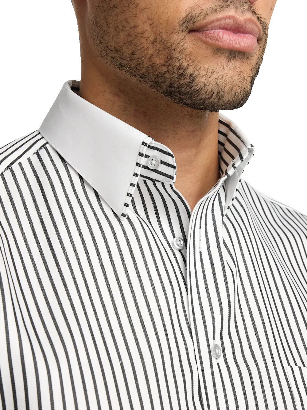 Comfort Stretch Non-Iron Stripe Dress Shirt With Contrast Trim - Black sold by Paul Fredrick product image thumbnail 4