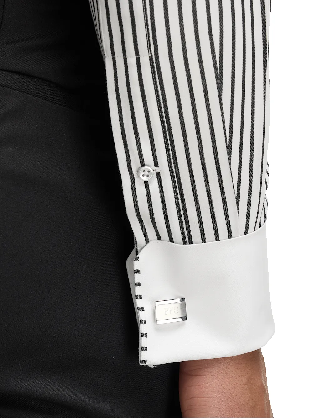 Comfort Stretch Non-Iron Stripe Dress Shirt With Contrast Trim - Black sold by Paul Fredrick product image thumbnail 5