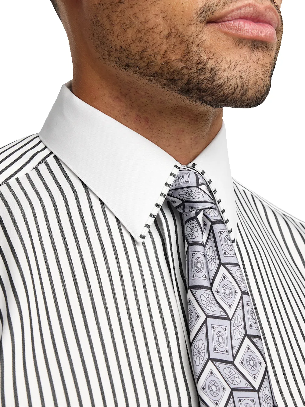 Comfort Stretch Non-Iron Stripe Dress Shirt With Contrast Trim - Black sold by Paul Fredrick product image thumbnail 3