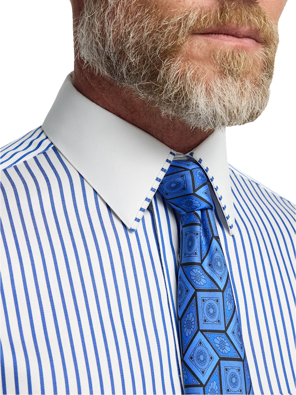 Comfort Stretch Non-Iron Stripe Dress Shirt With Contrast Trim - Blue sold by Paul Fredrick product image thumbnail 3