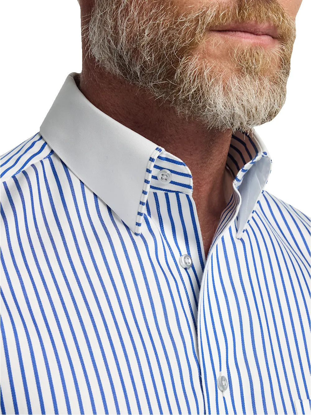 Comfort Stretch Non-Iron Stripe Dress Shirt With Contrast Trim - Blue sold by Paul Fredrick product image thumbnail 4