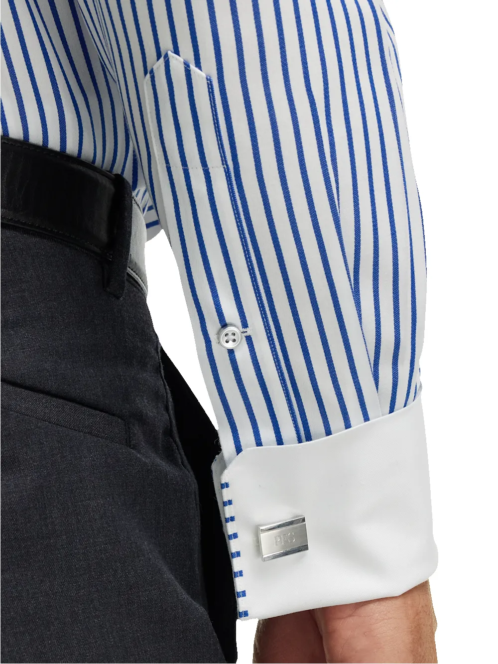Comfort Stretch Non-Iron Stripe Dress Shirt With Contrast Trim - Blue sold by Paul Fredrick product image thumbnail 5