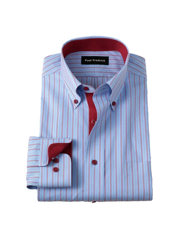 Comfort Stretch Non-Iron Stripe Dress Shirt With Contrast Trim - Blue/red sold by Paul Fredrick