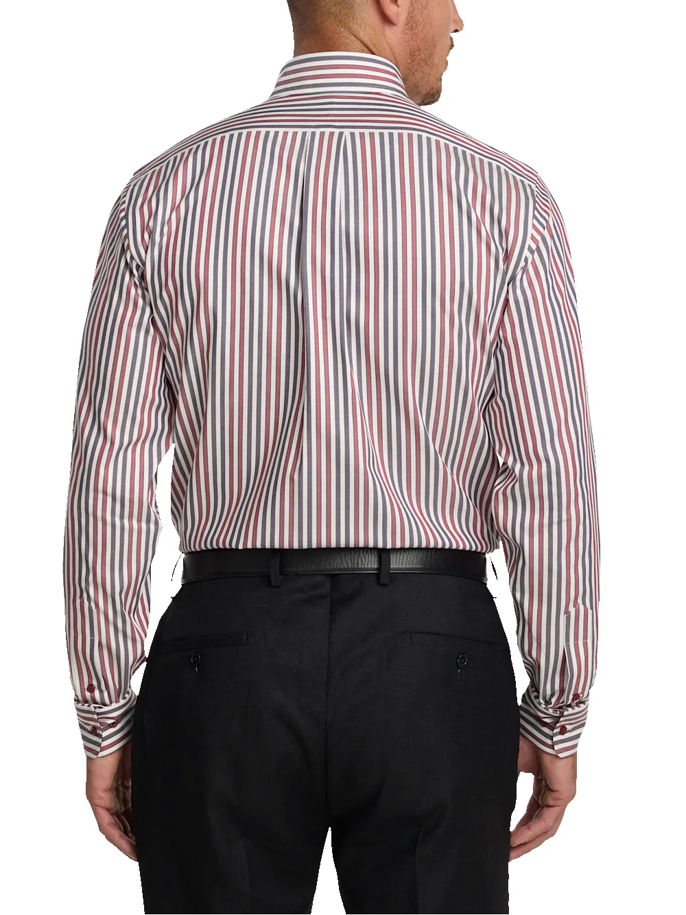 Comfort Stretch Non-Iron Stripe Dress Shirt With Contrast Trim - Navy/red sold by Paul Fredrick product image thumbnail 5
