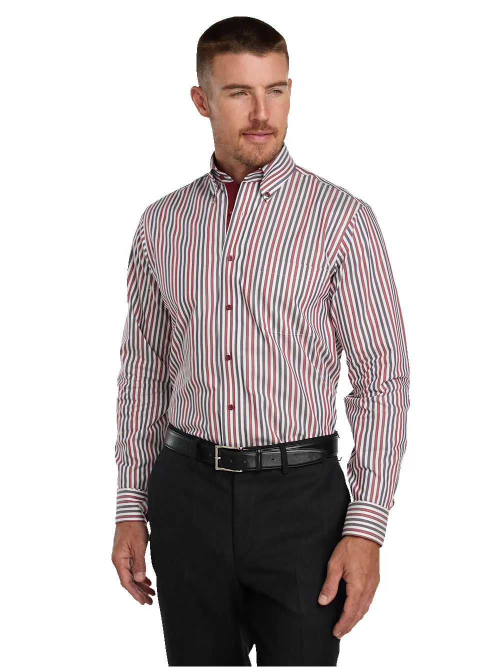 Comfort Stretch Non-Iron Stripe Dress Shirt With Contrast Trim - Navy/red sold by Paul Fredrick product image thumbnail 2