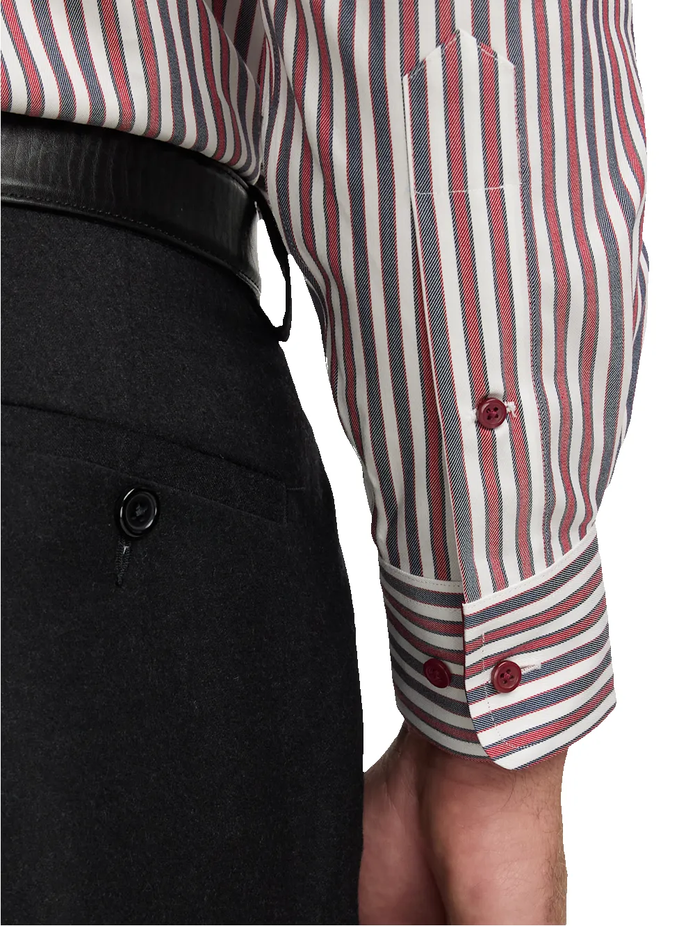 Comfort Stretch Non-Iron Stripe Dress Shirt With Contrast Trim - Navy/red sold by Paul Fredrick product image thumbnail 4