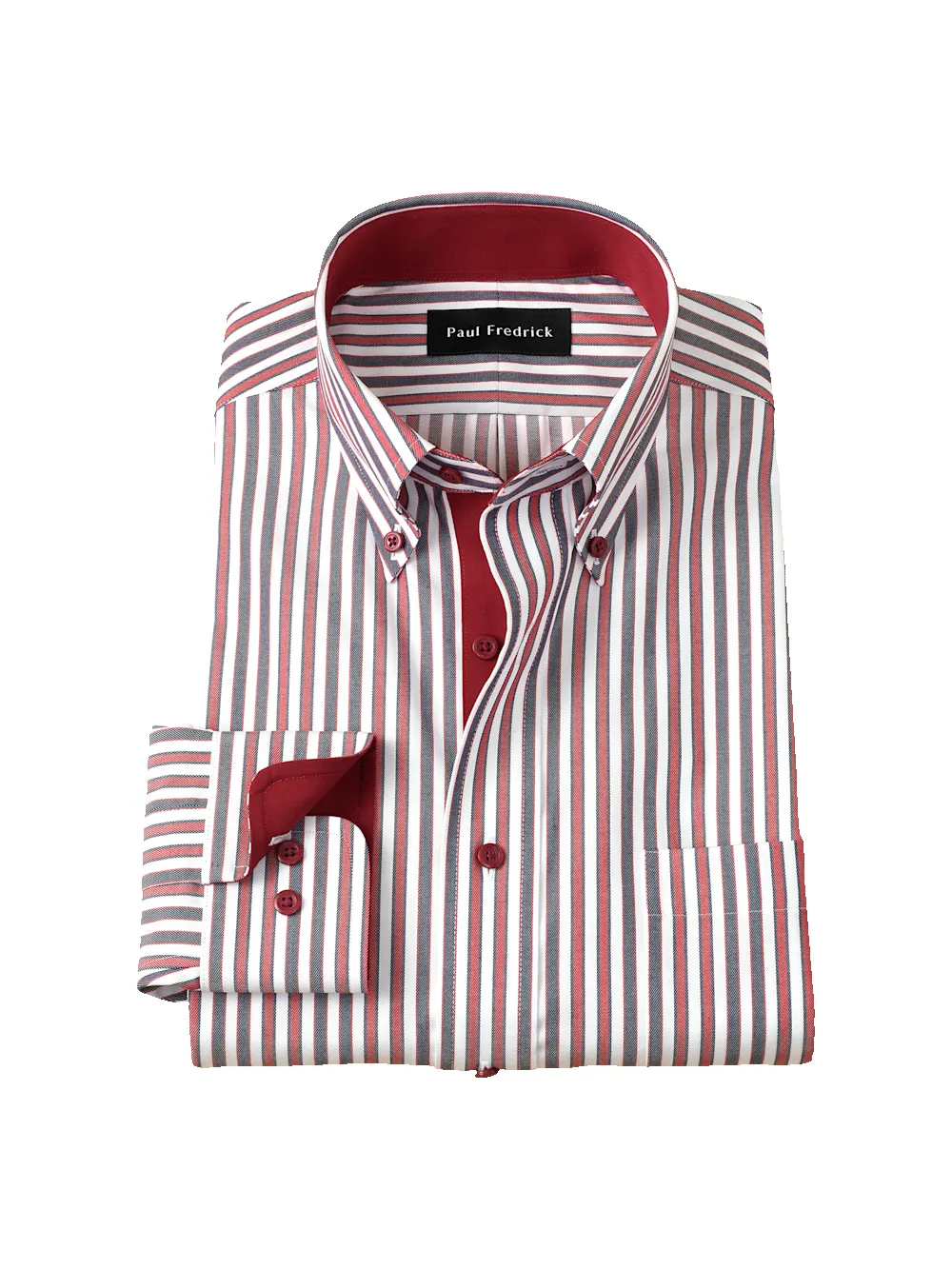 Comfort Stretch Non-Iron Stripe Dress Shirt With Contrast Trim - Navy/red sold by Paul Fredrick