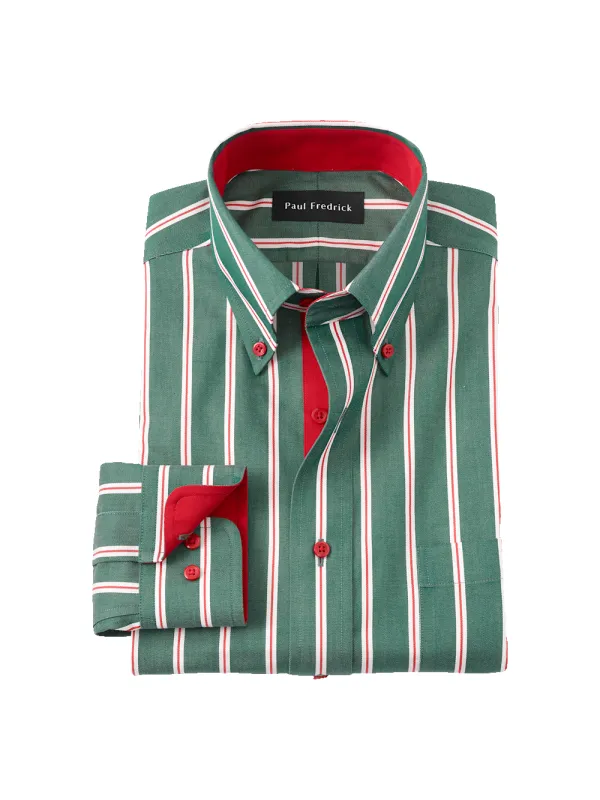Comfort Stretch Non-Iron Stripe Dress Shirt With Contrast Trim - Green sold by Paul Fredrick