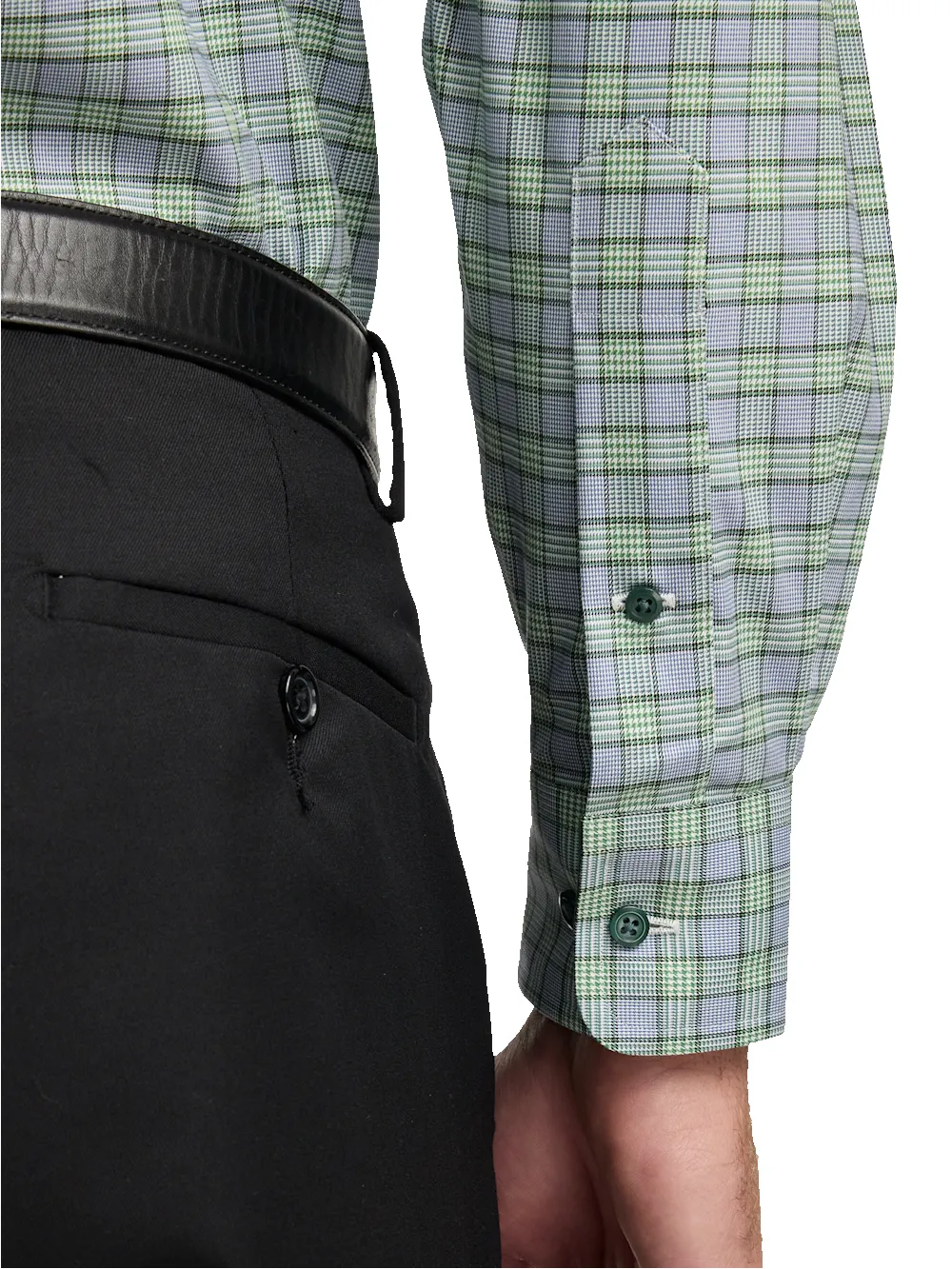 Comfort Stretch Non-Iron Plaid Dress Shirt With Contrast Trim - Green sold by Paul Fredrick product image thumbnail 4