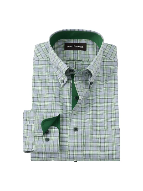 Comfort Stretch Non-Iron Plaid Dress Shirt With Contrast Trim - Green sold by Paul Fredrick