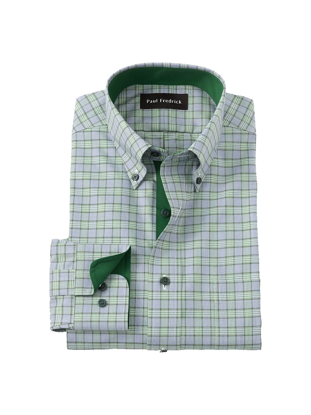Comfort Stretch Non-Iron Plaid Dress Shirt With Contrast Trim - Green sold by Paul Fredrick