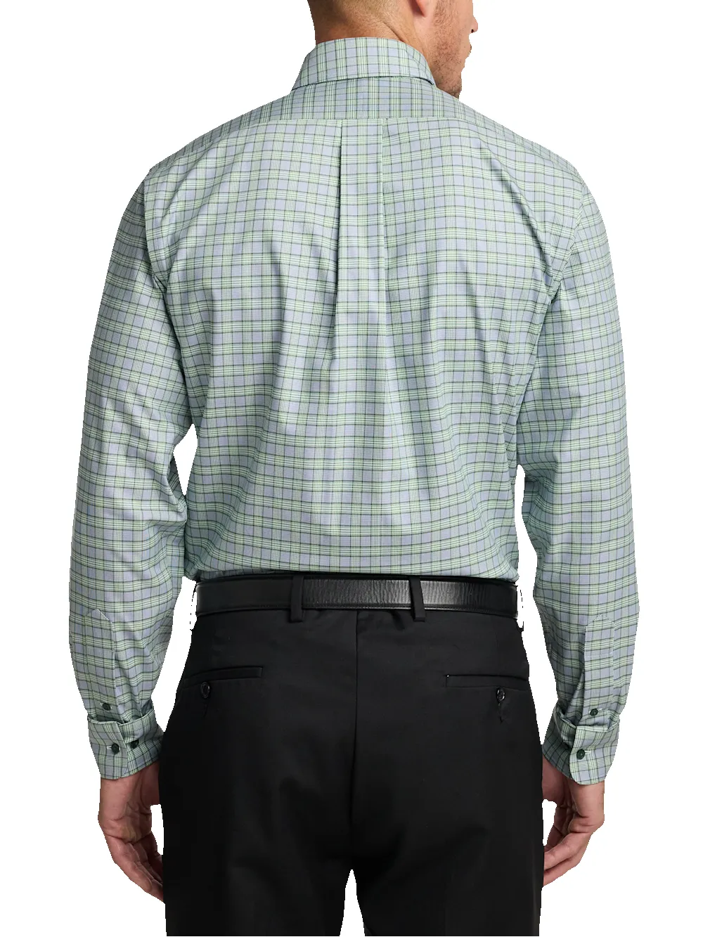 Comfort Stretch Non-Iron Plaid Dress Shirt With Contrast Trim - Green sold by Paul Fredrick product image thumbnail 5