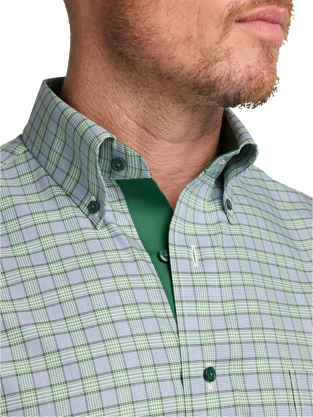 Comfort Stretch Non-Iron Plaid Dress Shirt With Contrast Trim - Green sold by Paul Fredrick product image thumbnail 3