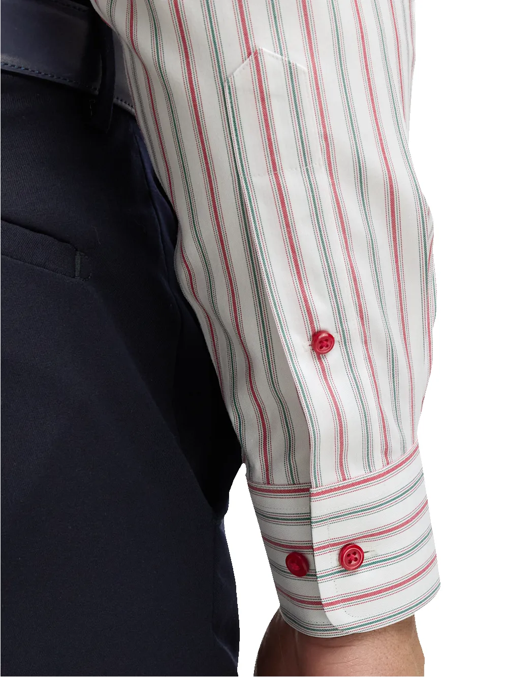 Comfort Stretch Non-Iron Stripe Dress Shirt With Contrast Trim - Red/green sold by Paul Fredrick product image thumbnail 4