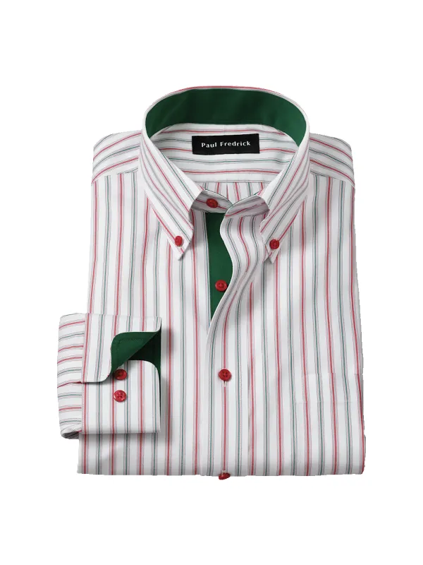 Comfort Stretch Non-Iron Stripe Dress Shirt With Contrast Trim - Red/green sold by Paul Fredrick