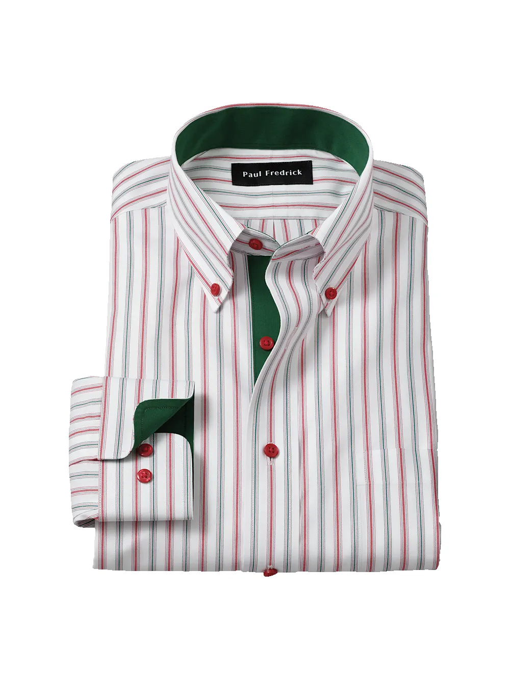 Comfort Stretch Non-Iron Stripe Dress Shirt With Contrast Trim - Red/green sold by Paul Fredrick