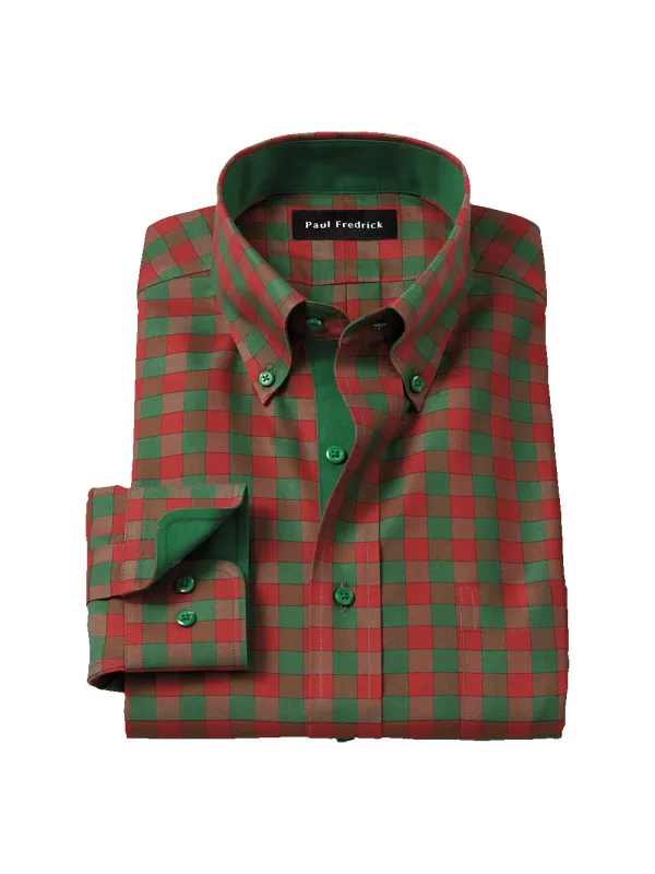 Comfort Stretch Non-Iron Check Dress Shirt With Contrast Trim - Green/rust sold by Paul Fredrick