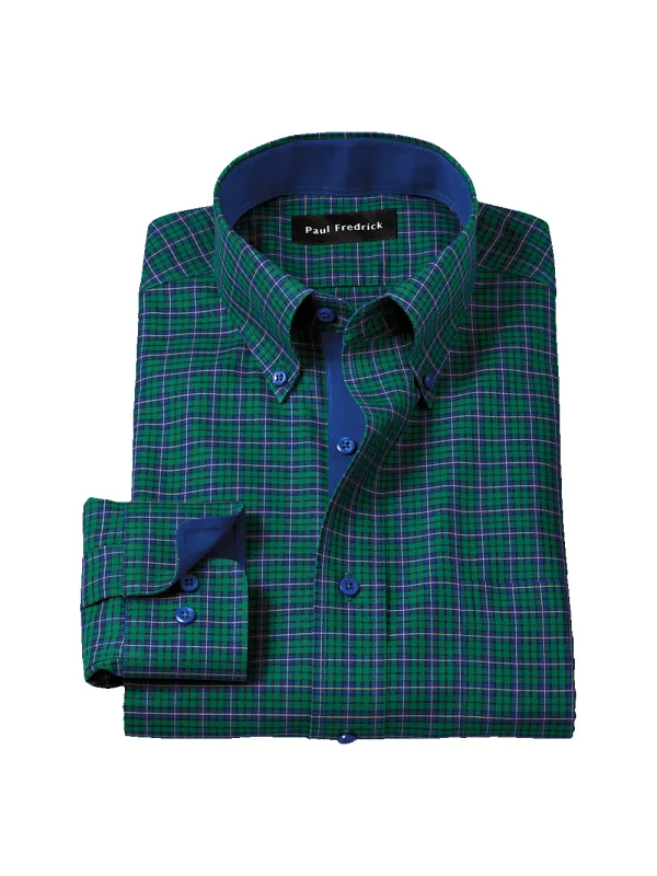 Comfort Stretch Non-Iron Plaid Dress Shirt With Contrast Trim - Green/blue sold by Paul Fredrick