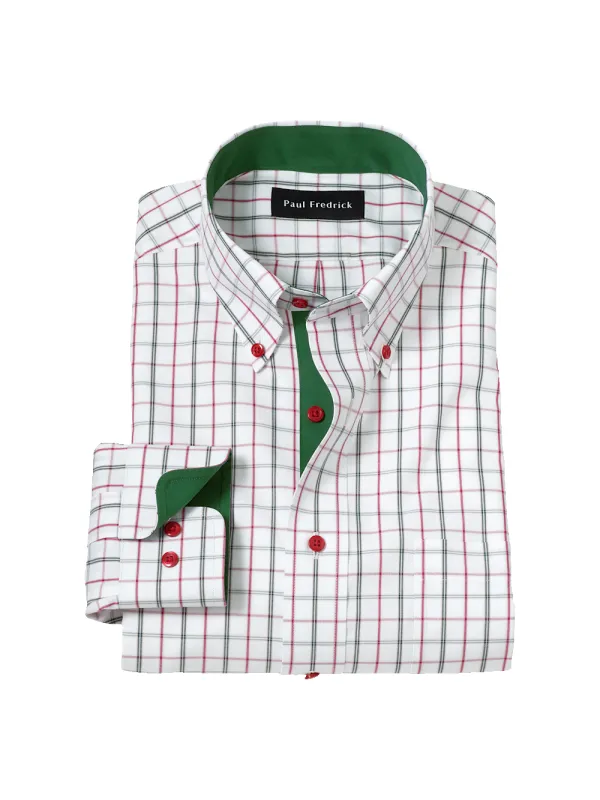 Comfort Stretch Non-Iron Windowpane Dress Shirt With Contrast Trim - Green sold by Paul Fredrick