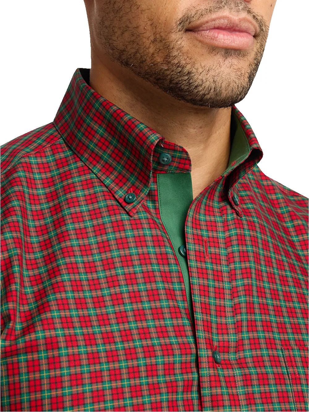 Comfort Stretch Non-Iron Plaid Dress Shirt With Contrast Trim - Red/green sold by Paul Fredrick product image thumbnail 3