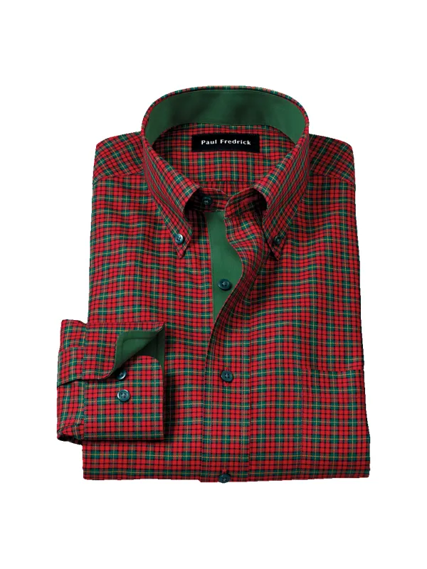 Comfort Stretch Non-Iron Plaid Dress Shirt With Contrast Trim - Red/green sold by Paul Fredrick