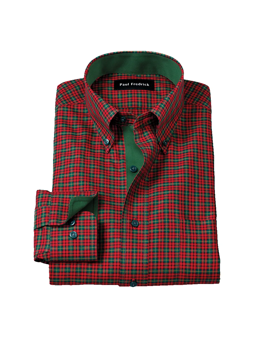 Comfort Stretch Non-Iron Plaid Dress Shirt With Contrast Trim - Red/green sold by Paul Fredrick