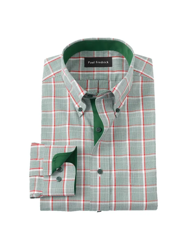 Comfort Stretch Non-Iron Plaid Dress Shirt With Contrast Trim - Green/red sold by Paul Fredrick