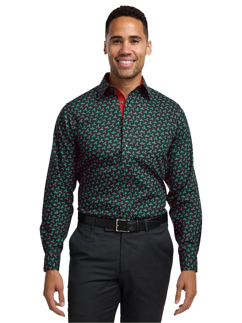 Comfort Stretch Non-Iron Novelty Dress Shirt With Contrast Trim - Black sold by Paul Fredrick product image thumbnail 2