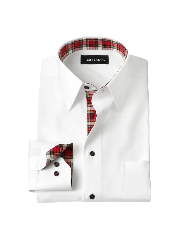 Comfort Stretch Non-Iron Solid Dress Shirt With Contrast Trim - White Multi sold by Paul Fredrick