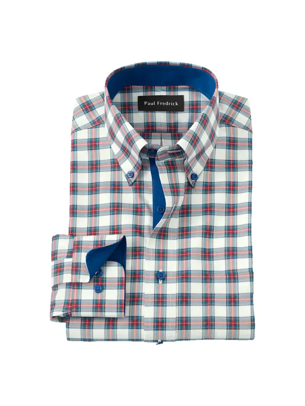 Comfort Stretch Non-Iron Plaid Dress Shirt With Contrast Trim - White Multi sold by Paul Fredrick