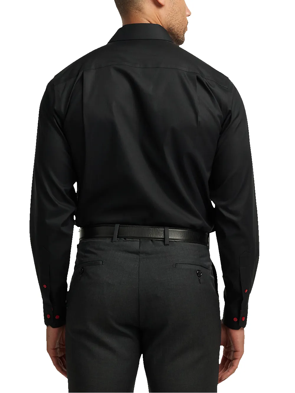 Comfort Stretch Non-Iron Solid Dress Shirt With Contrast Trim - Black sold by Paul Fredrick product image thumbnail 5