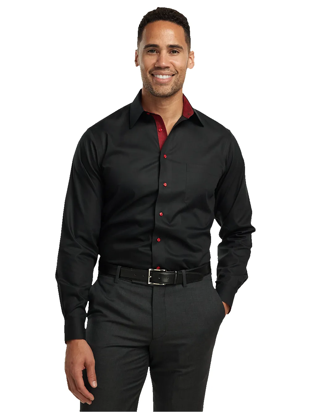 Comfort Stretch Non-Iron Solid Dress Shirt With Contrast Trim - Black sold by Paul Fredrick product image thumbnail 2