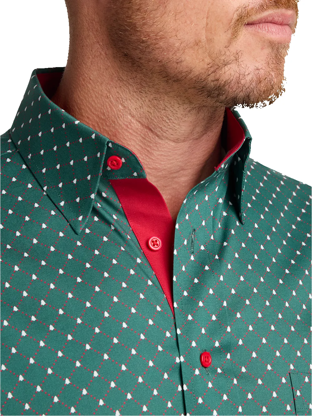 Comfort Stretch Non-Iron Novelty Dress Shirt With Contrast Trim - Green sold by Paul Fredrick product image thumbnail 3