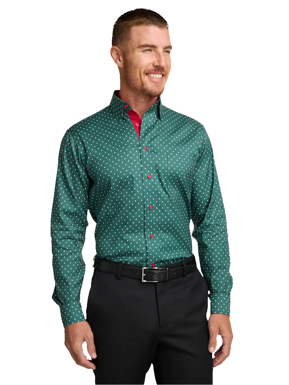 Comfort Stretch Non-Iron Novelty Dress Shirt With Contrast Trim - Green sold by Paul Fredrick product image thumbnail 2