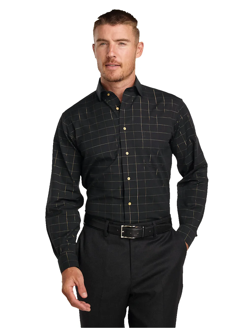 Comfort Stretch Non-Iron Check Dress Shirt - Black sold by Paul Fredrick product image thumbnail 2