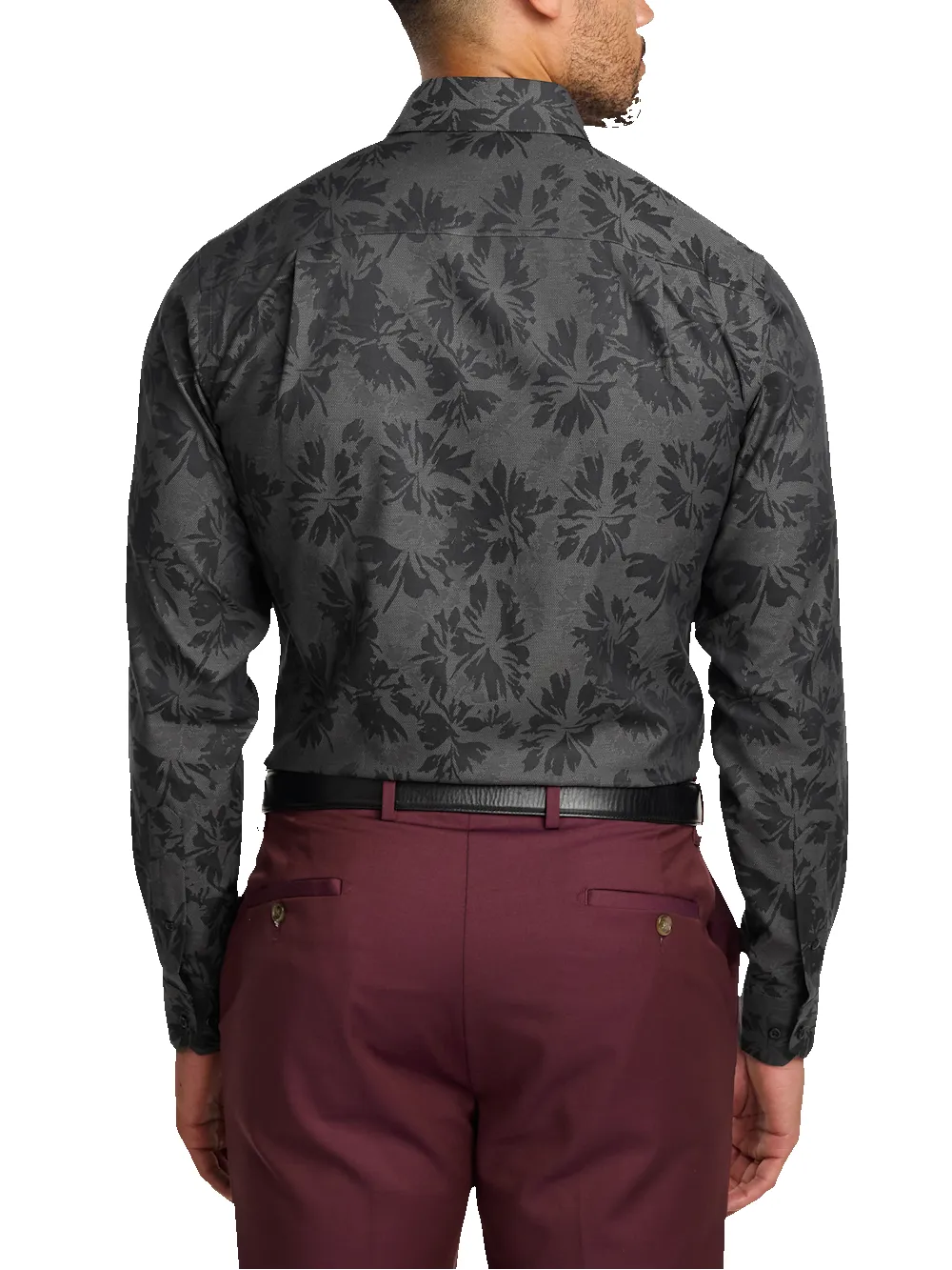 Comfort Stretch Non-Iron Botanical Dress Shirt With Contrast Trim - Charcoal sold by Paul Fredrick product image thumbnail 5