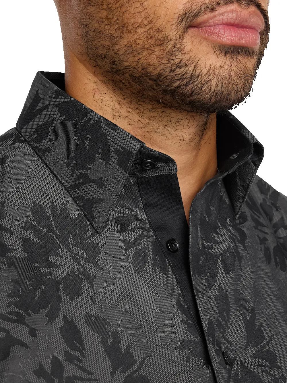 Comfort Stretch Non-Iron Botanical Dress Shirt With Contrast Trim - Charcoal sold by Paul Fredrick product image thumbnail 3