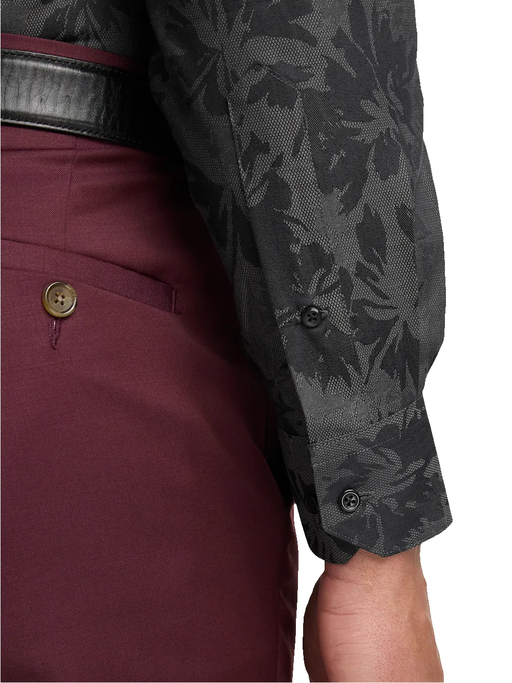 Comfort Stretch Non-Iron Botanical Dress Shirt With Contrast Trim - Charcoal sold by Paul Fredrick product image thumbnail 4