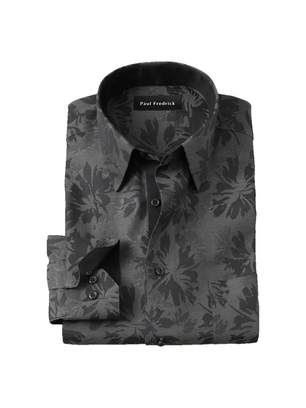 Comfort Stretch Non-Iron Botanical Dress Shirt With Contrast Trim - Charcoal sold by Paul Fredrick