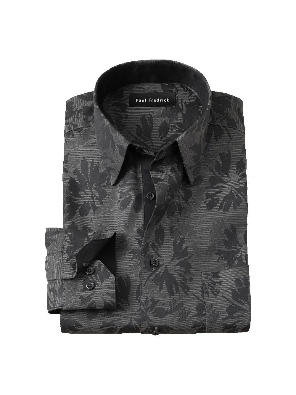 Comfort Stretch Non-Iron Botanical Dress Shirt With Contrast Trim - Charcoal sold by Paul Fredrick