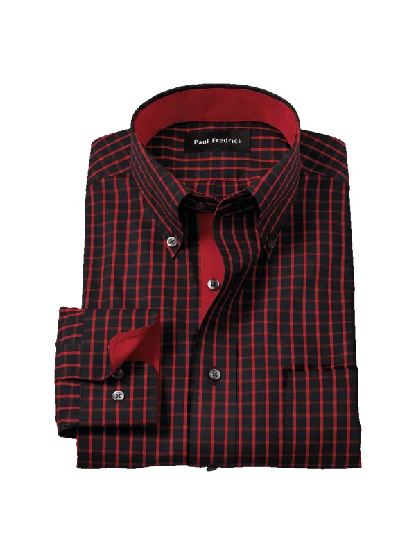 Comfort Stretch Non-Iron Check Dress Shirt With Contrast Trim - Black/red sold by Paul Fredrick