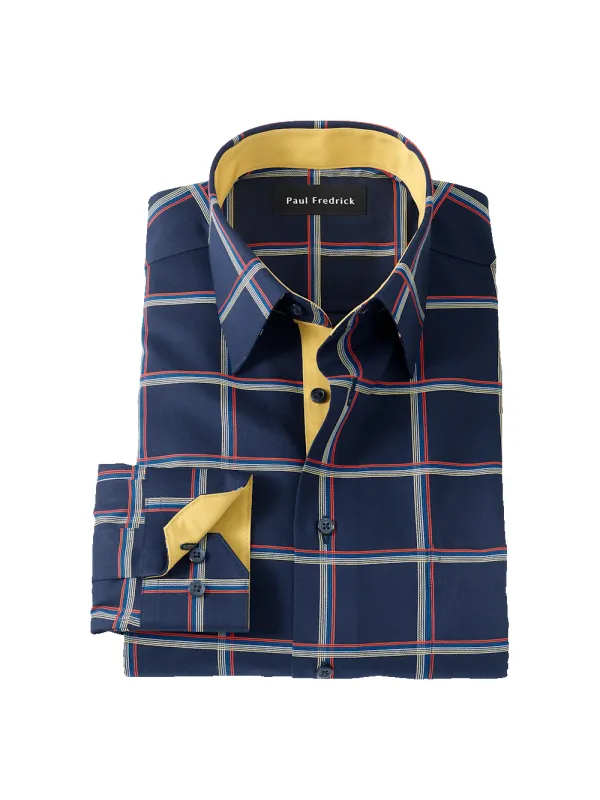 Comfort Stretch Non-Iron Check Dress Shirt With Contrast Trim - Navy Multi sold by Paul Fredrick