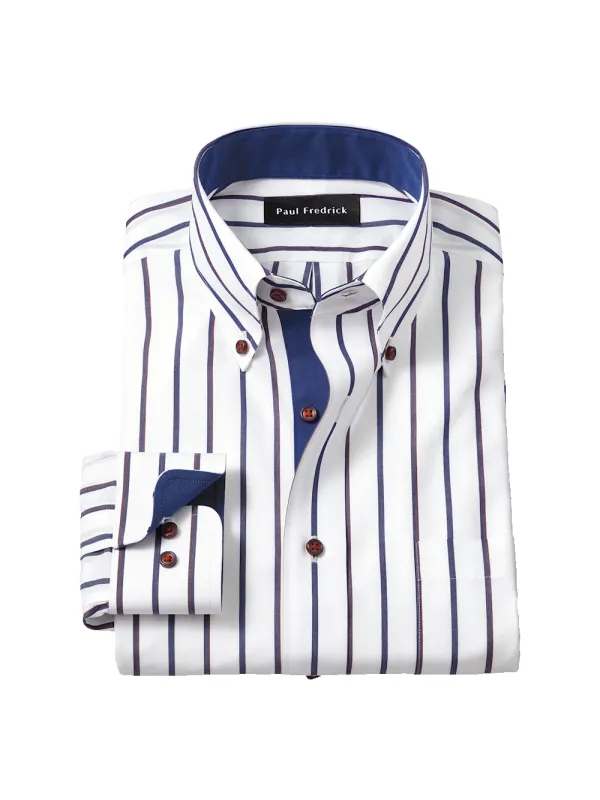 Comfort Stretch Non-Iron Stripe Dress Shirt With Contrast Trim - Multi sold by Paul Fredrick