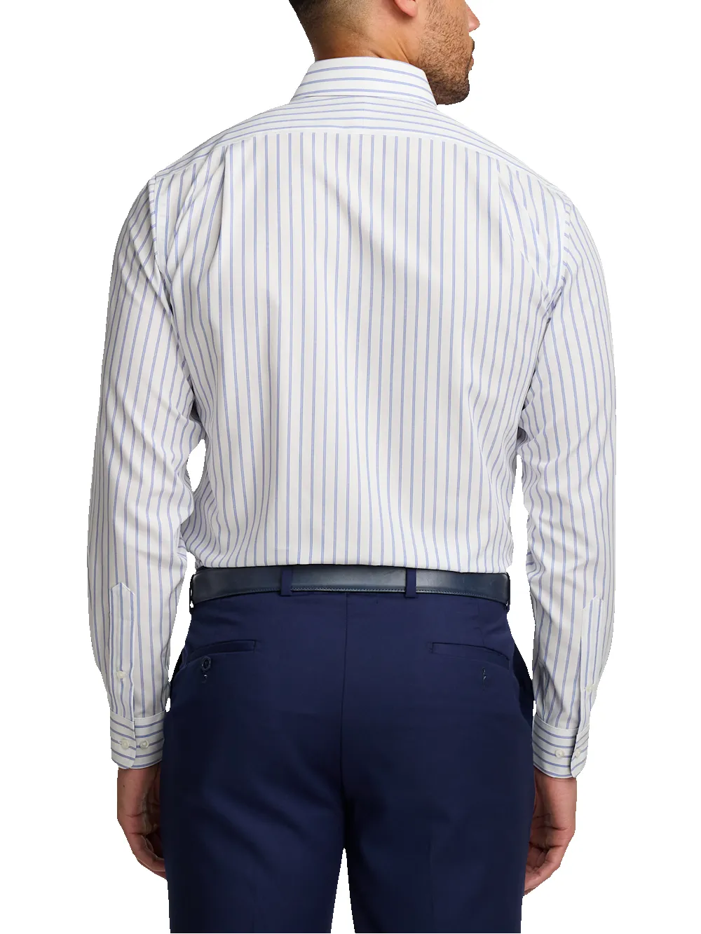 Non-Iron Cotton Stripe Dress Shirt With Contrast Trim - Blue sold by Paul Fredrick product image thumbnail 5