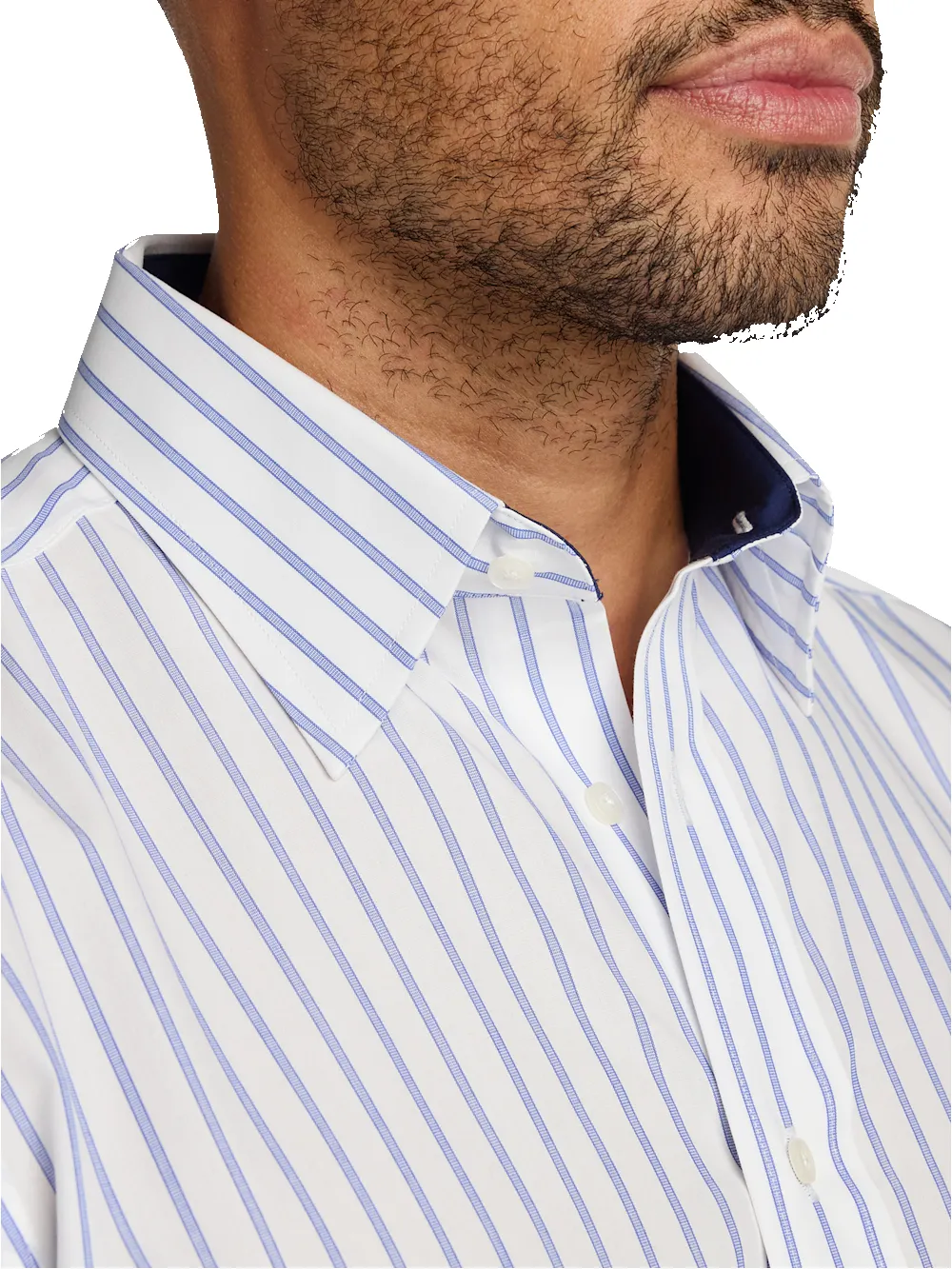 Non-Iron Cotton Stripe Dress Shirt With Contrast Trim - Blue sold by Paul Fredrick product image thumbnail 3