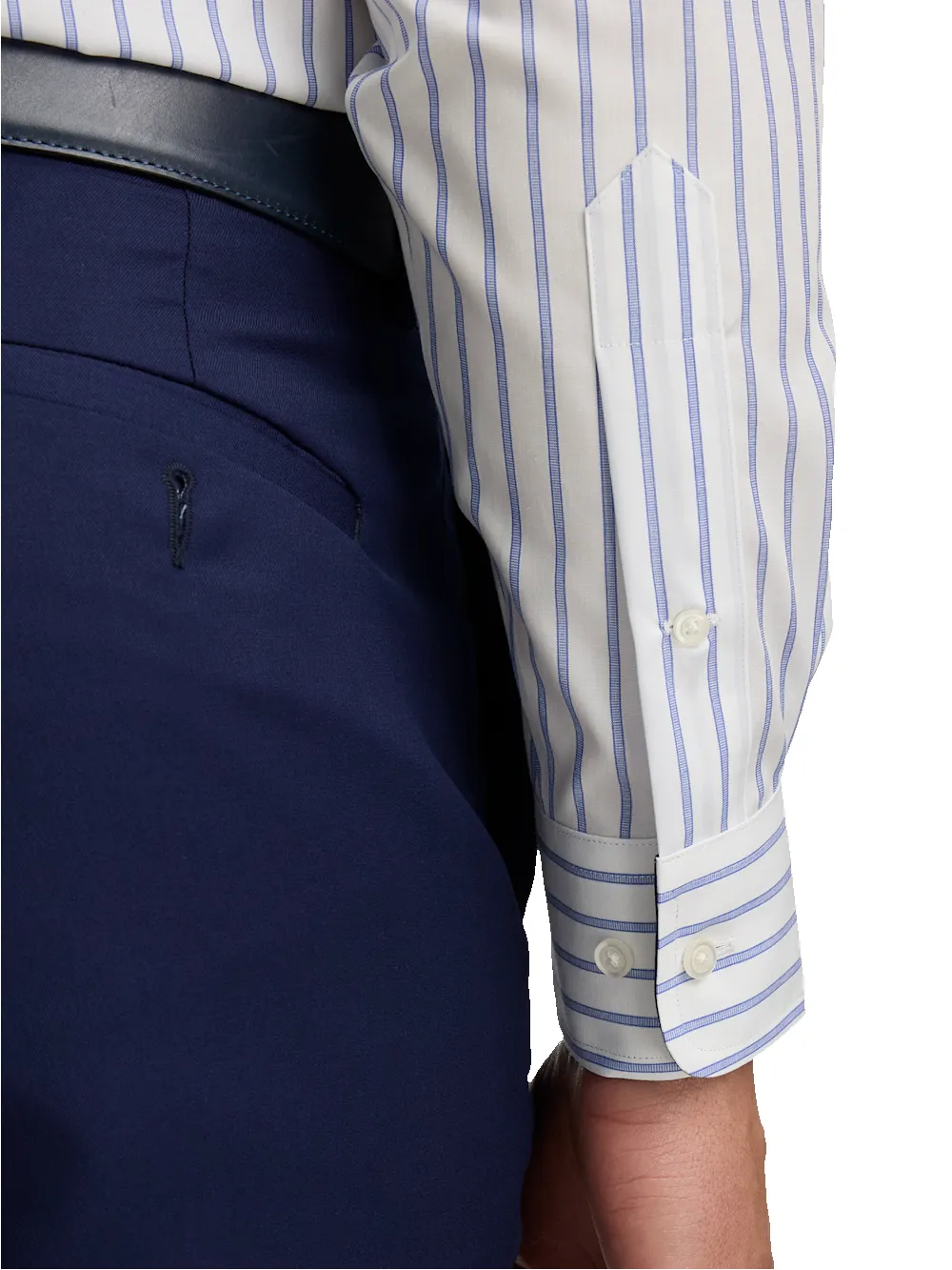Non-Iron Cotton Stripe Dress Shirt With Contrast Trim - Blue sold by Paul Fredrick product image thumbnail 4
